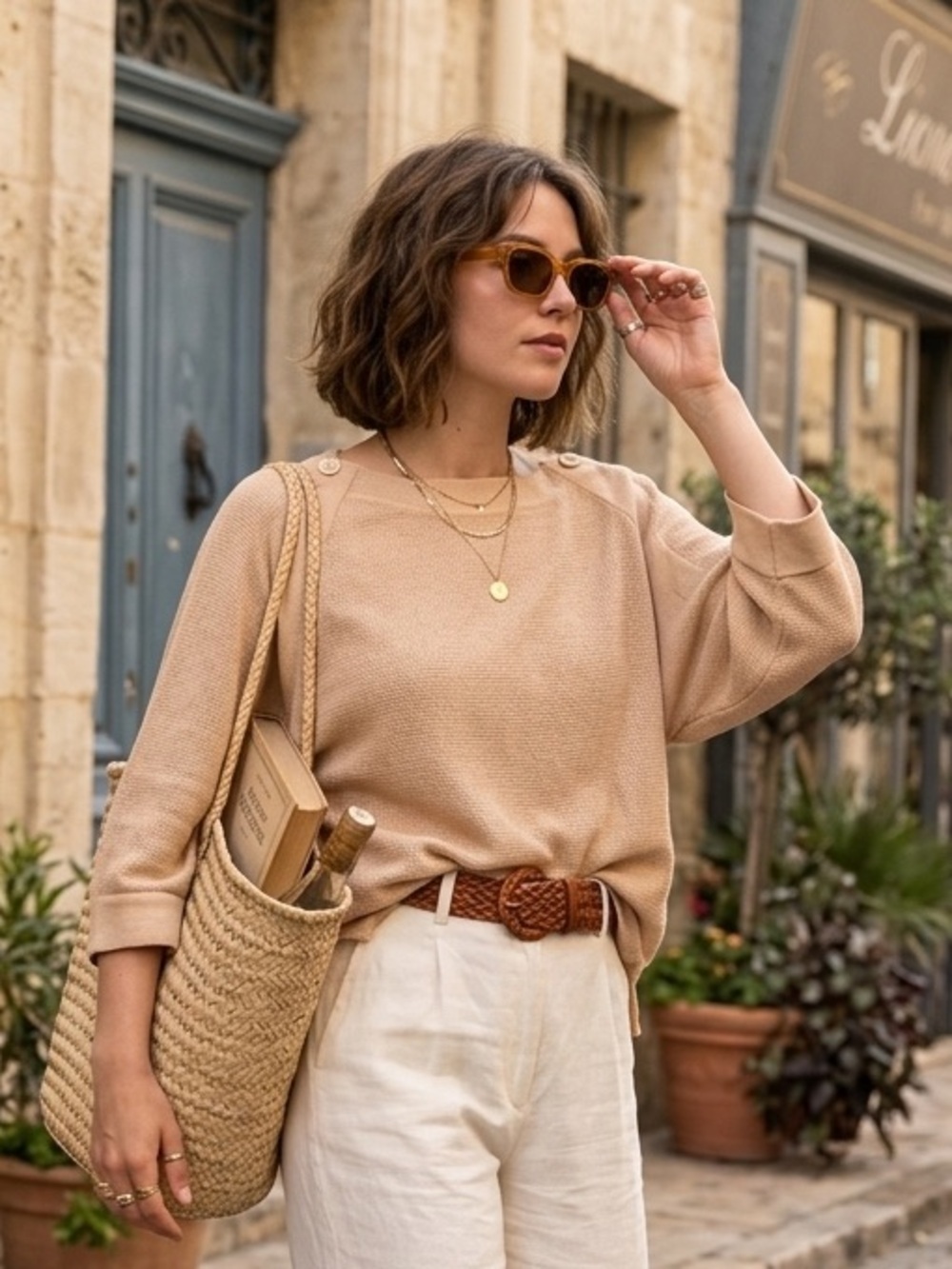 Vintage Prophecy USA Rayon Linen Dolman Sleeve Blouse Tan Boat Neck Size 10
